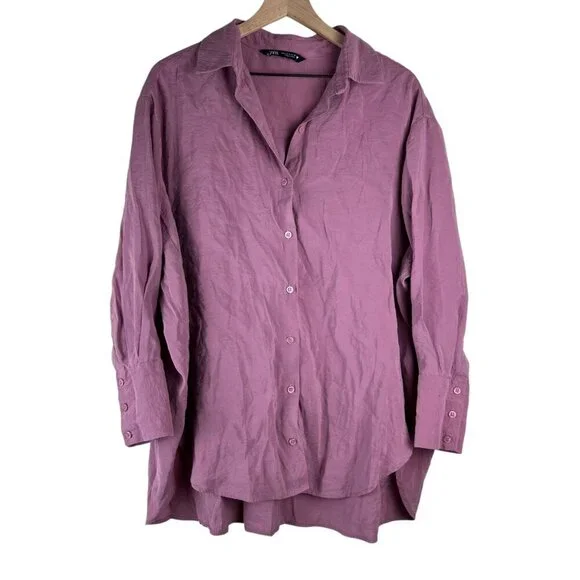 Zara Mauve Oversized Button Down Long Sleeve Modal Shirt - Picture 2 of 6